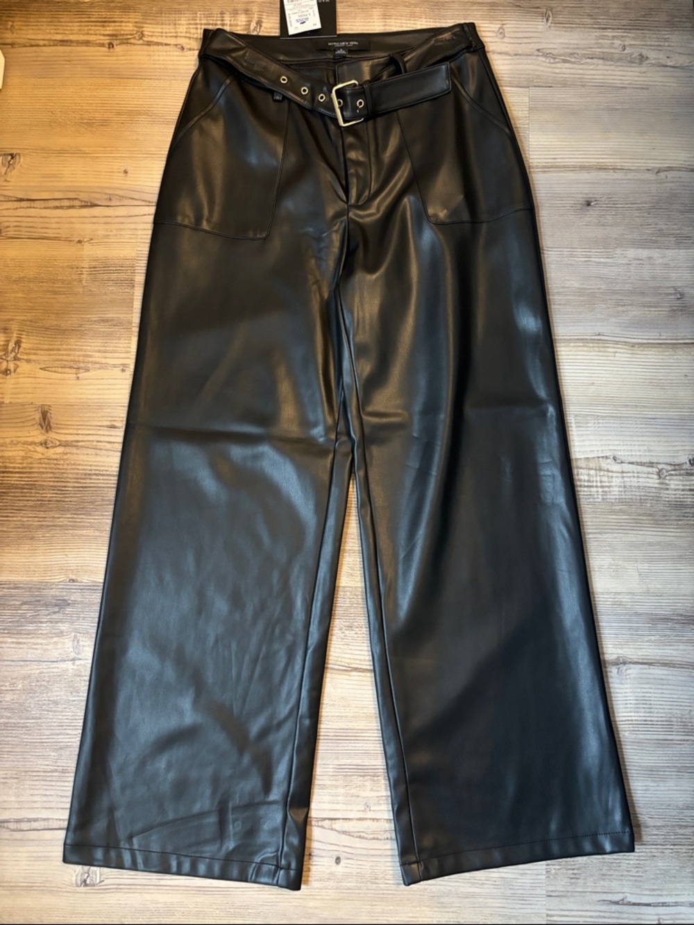Faux-Leather Wide-Leg Pants